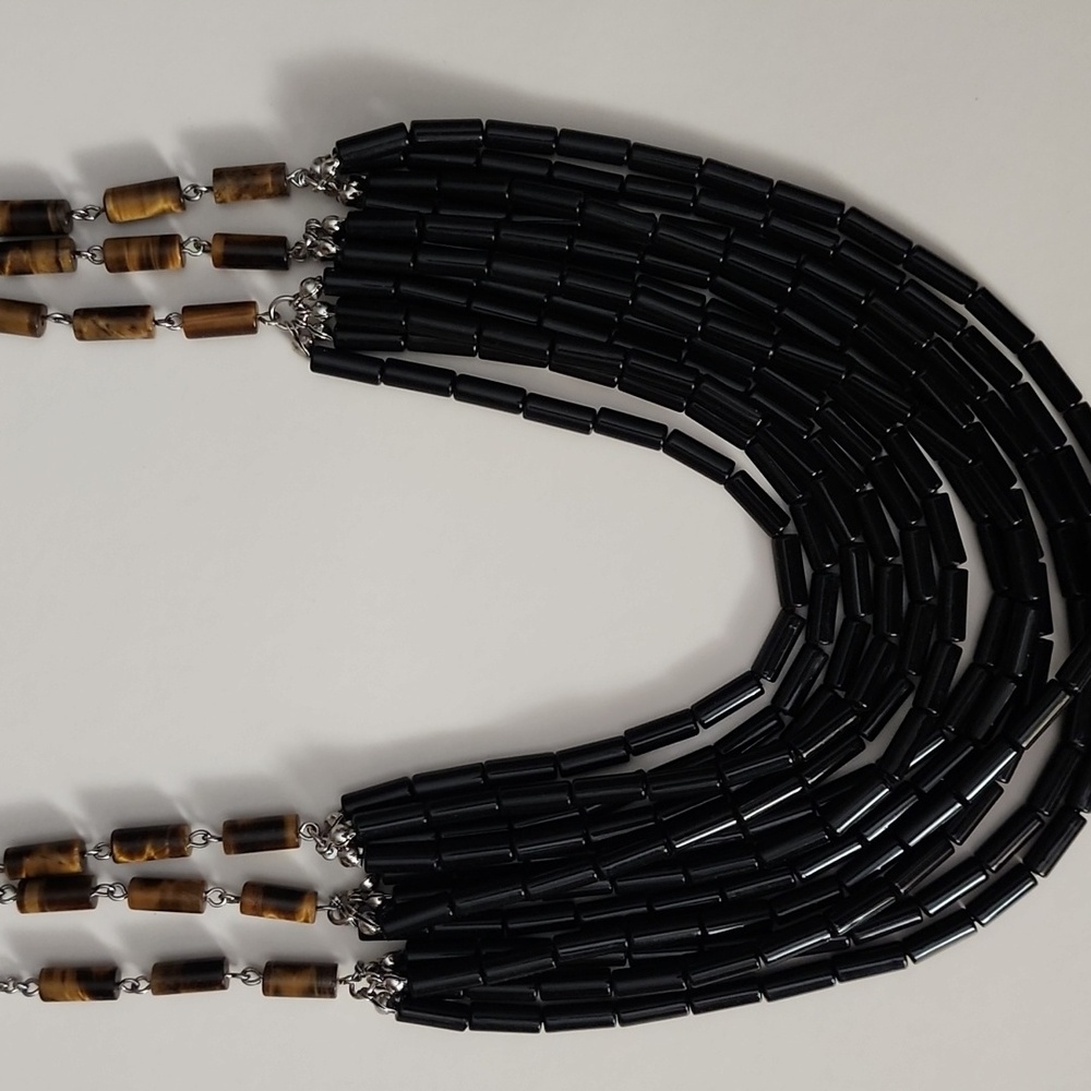 Havana 18-23" Genuine Tiger's Eye Elegant Black and Brown Beaded Necklace